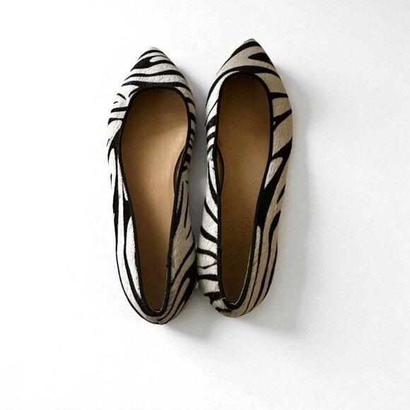 Talbots Zebra Print Pointed Toe Flats | Size 7.5 | Leather & Fur | Made in Brazi - Picture 6 of 9